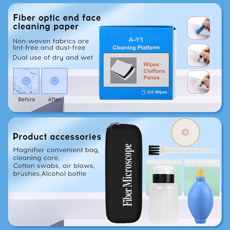 COMPTYCO fiber optic tool kit 13 pieces, one click 1.25/2.5mm SC FC ST LC cleaning pen/box fiber optic cleaner 400X fiber optic microscope fiber optic cleaning tool kit