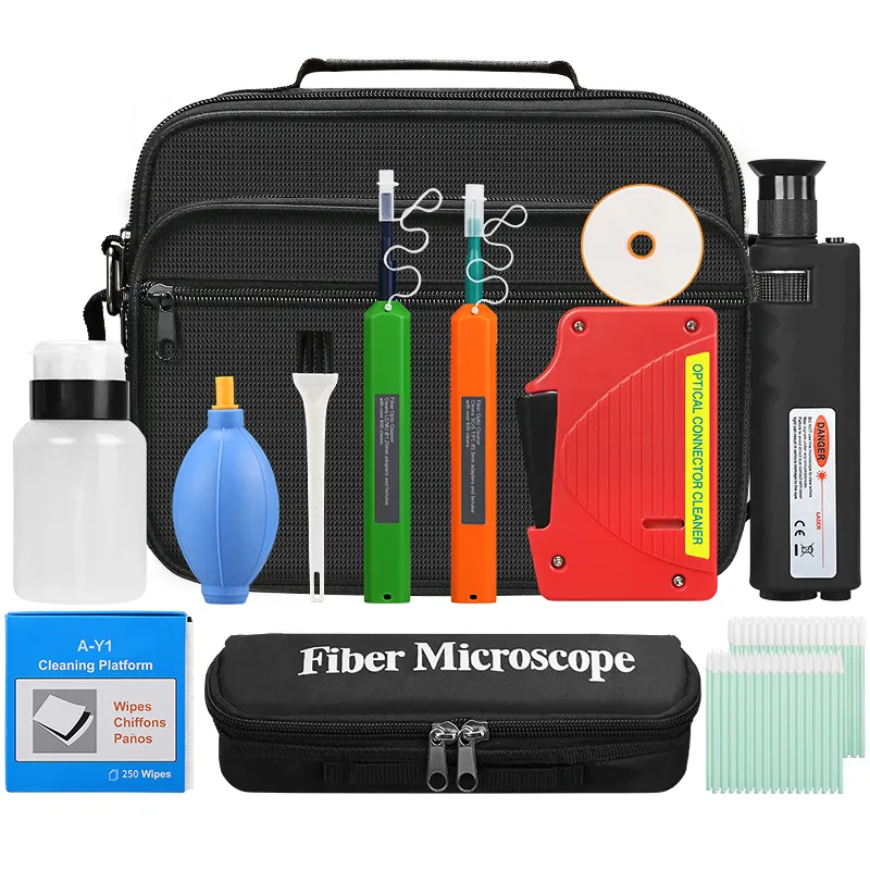 COMPTYCO fiber optic tool kit 13 pieces, one click 1.25/2.5mm SC FC ST LC cleaning pen/box fiber optic cleaner 400X fiber optic microscope fiber optic cleaning tool kit