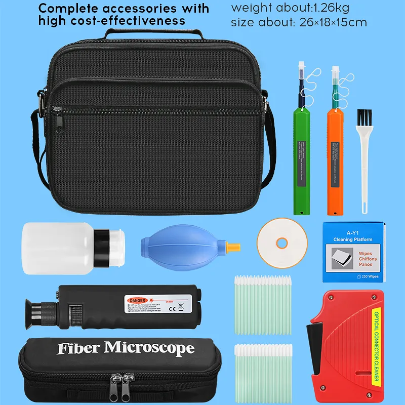 COMPTYCO fiber optic tool kit 13 pieces, one click 1.25/2.5mm SC FC ST LC cleaning pen/box fiber optic cleaner 400X fiber optic microscope fiber optic cleaning tool kit