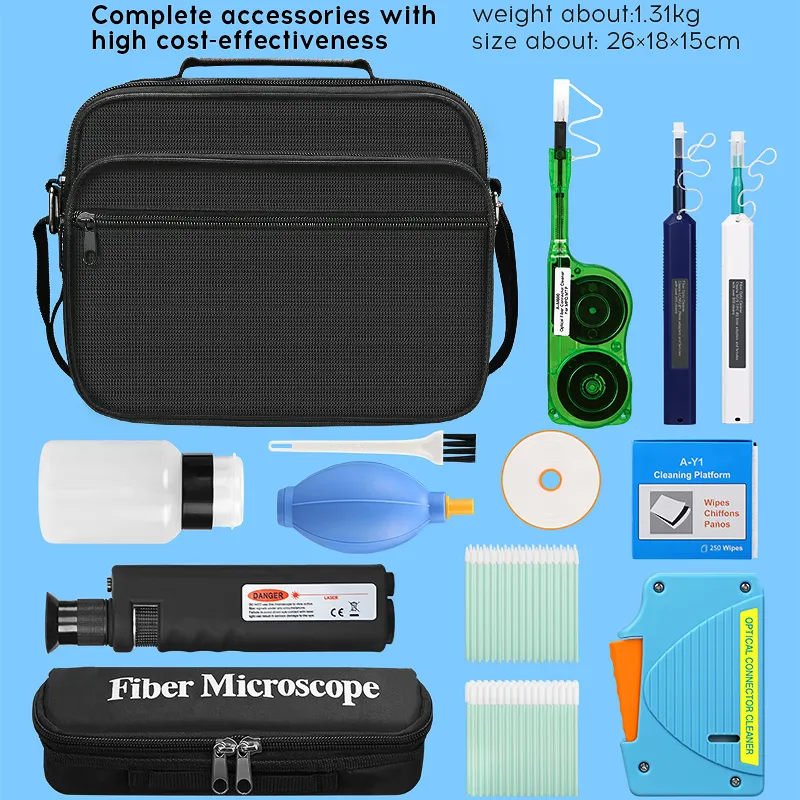 COMPTYCO Fiber End Face Cleaning 14 Piece Kit 400X Fiber Magnifier MPO Cleaning Pen Y3 Clean Paper Blue Cleaning Box