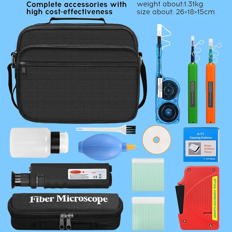 COMPTYCO Fiber End Face Cleaning Kit Set 400X Fiber Magnifier MPO Cleaning Pen Red Cleaning Box 14 Piece Set