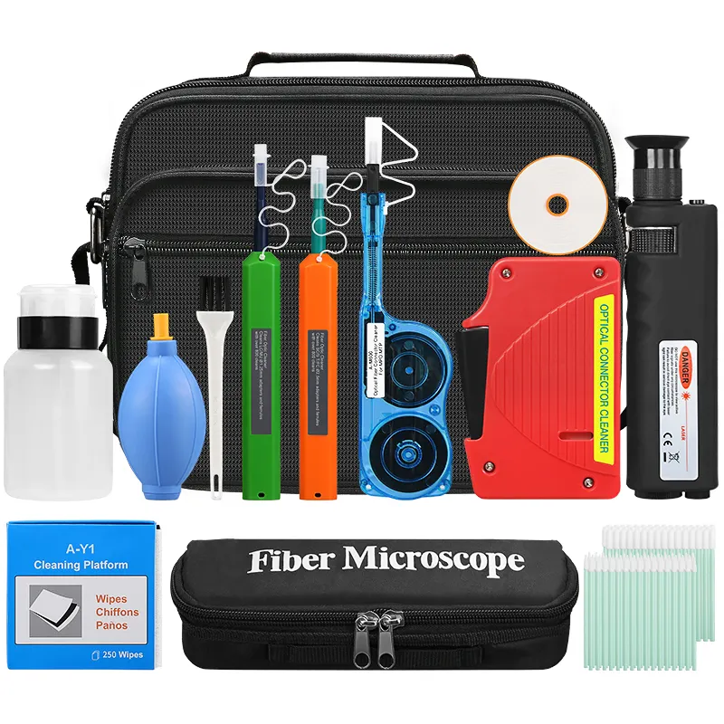 COMPTYCO Fiber End Face Cleaning Kit Set 400X Fiber Magnifier MPO Cleaning Pen Red Cleaning Box 14 Piece Set