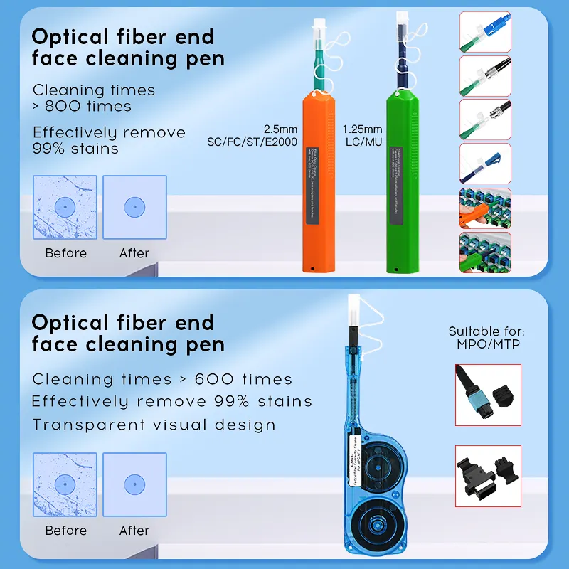 COMPTYCO Fiber cleaning Tool Kit 14pcs One Click 1.25/2.5mm MPO Cleaning Pen/Box 400X Fiber Optic Microscope Fiber Optic Cleaner