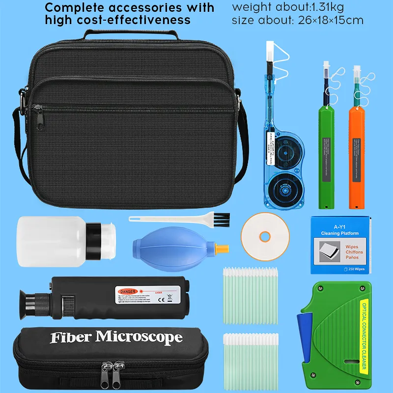 COMPTYCO Fiber cleaning Tool Kit 14pcs One Click 1.25/2.5mm MPO Cleaning Pen/Box 400X Fiber Optic Microscope Fiber Optic Cleaner