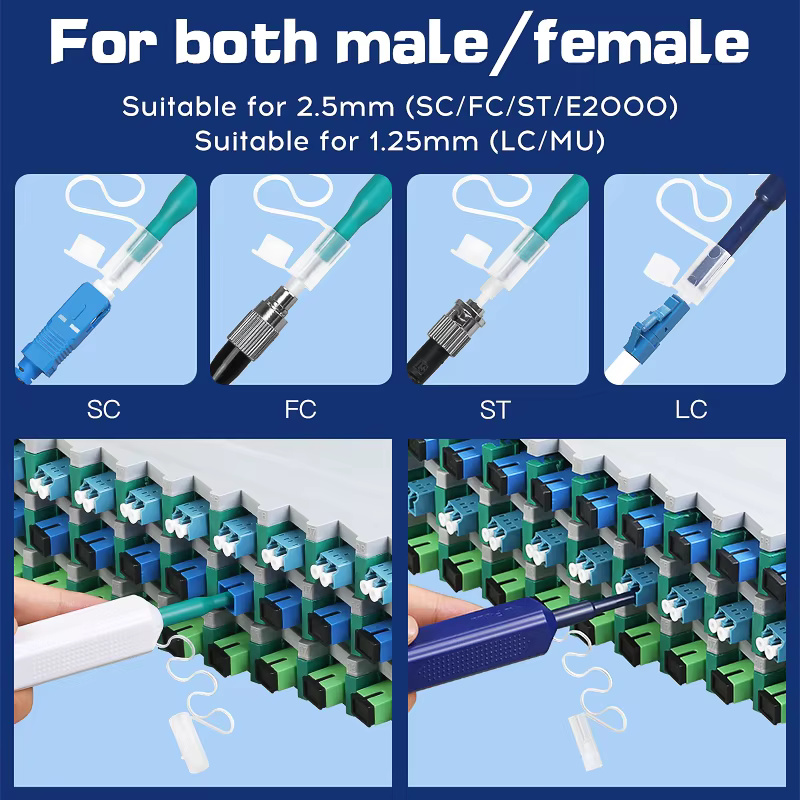 Factory LC/SC/FC/ST One-Click Cleaner Tool 1.25mm and 2.5mm Fiber Optic Cleaning Pen 800+ Cleans Fiber Optic Cleaner
