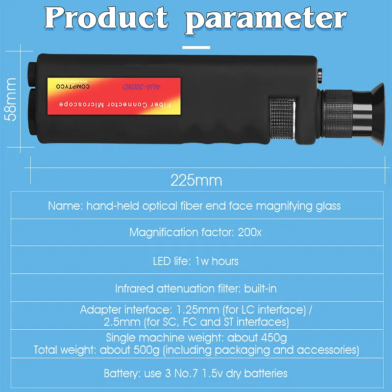 COMPTYCO AUA-200XD fiber end face magnifier fiber optic inspection instrument SC/FC/ST/LC interface Fiber Optic Microscope