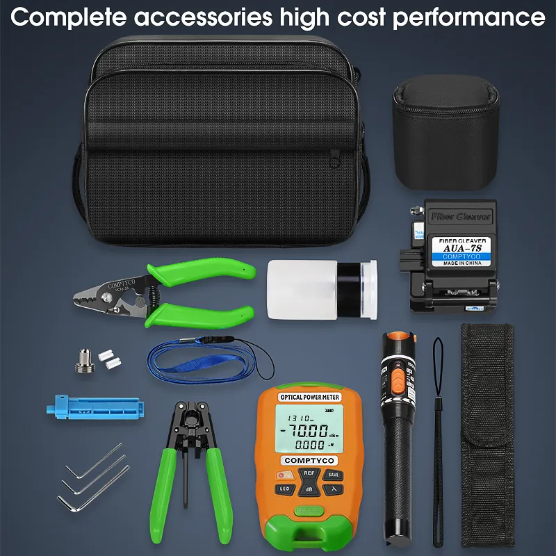 FTTH Fiber Cold Splicing Tool Kit AUA-7S Fiber Cutting Knife Red Light Pen Mini Optical Power Meter
