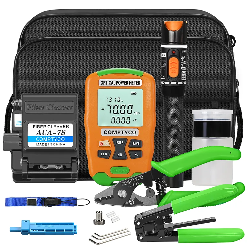 FTTH Fiber Cold Splicing Tool Kit AUA-7S Fiber Cutting Knife Red Light Pen Mini Optical Power Meter