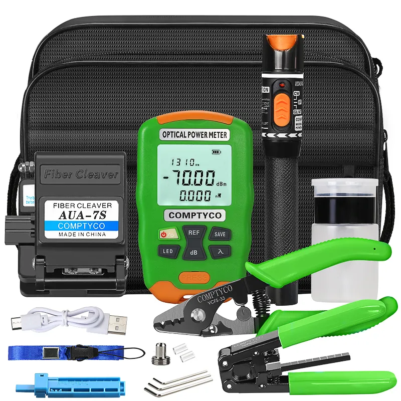 COMPTYCO Fiber Cold Splicing Kit AUA-7S Fiber Cutting Knife Red Light Pen, Charging Mini Optical Power Meter