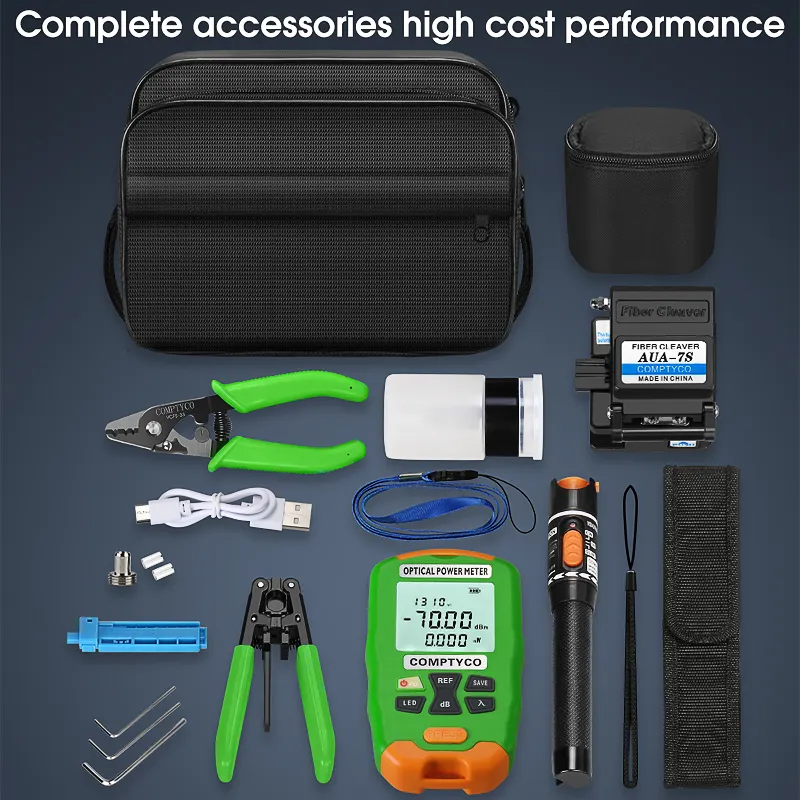COMPTYCO Fiber Cold Splicing Kit AUA-7S Fiber Cutting Knife Red Light Pen, Charging Mini Optical Power Meter
