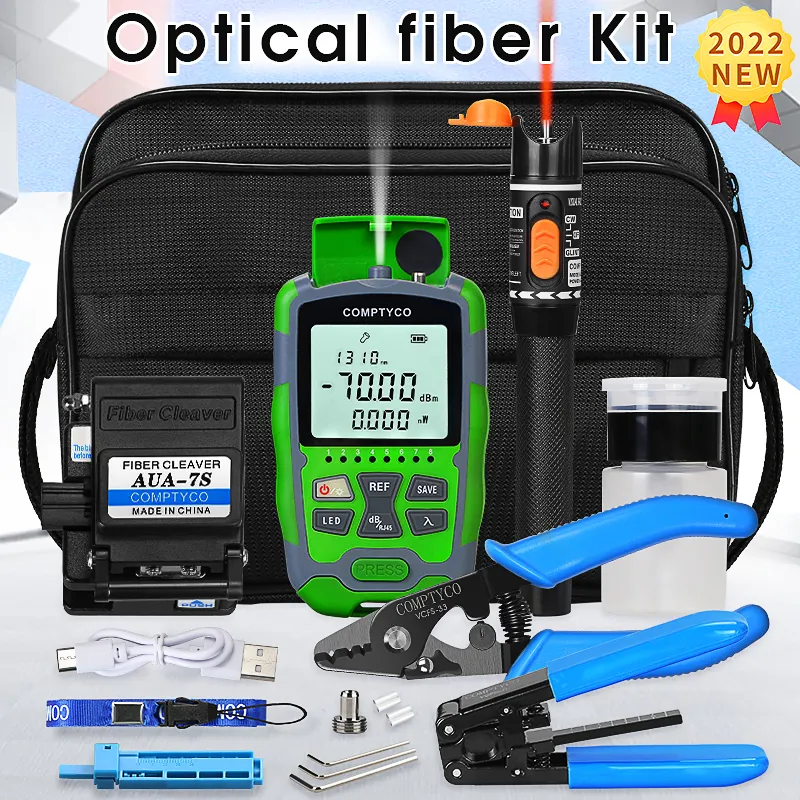 COMPTYCO rechargeable AUA-MC7 fiber optic tool kit fiber optic cutter optical power meter -70+~10dBm visual fault locator fiber optic tool kit
