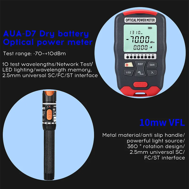 COMPTYCO AUA-D7 optical power kit hot melt cold junction fiber optic cutter optical power meter -70+~10dBm visual fault locator fiber optic tool kit