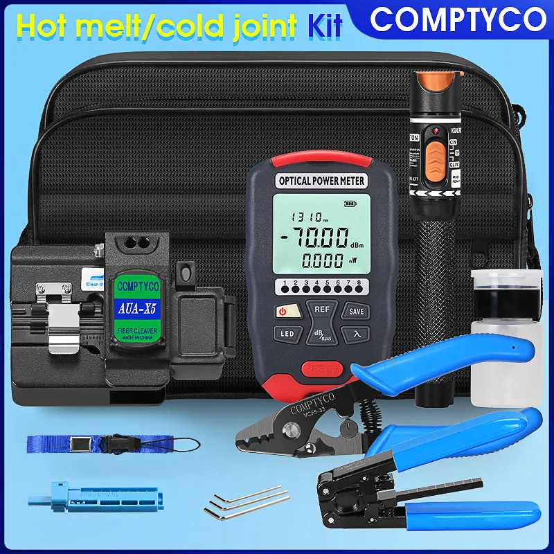 COMPTYCO AUA-D7 optical power kit hot melt cold junction fiber optic cutter optical power meter -70+~10dBm visual fault locator fiber optic tool kit