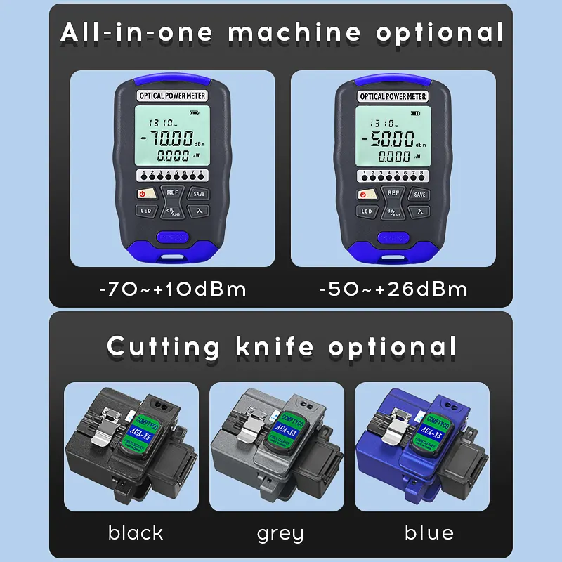 COMPTYCO AUA-DC7 rechargeable optical power meter -70+~10dBm fiber optic visual fault locator 10mw fiber optic cutter fiber optic tool kit
