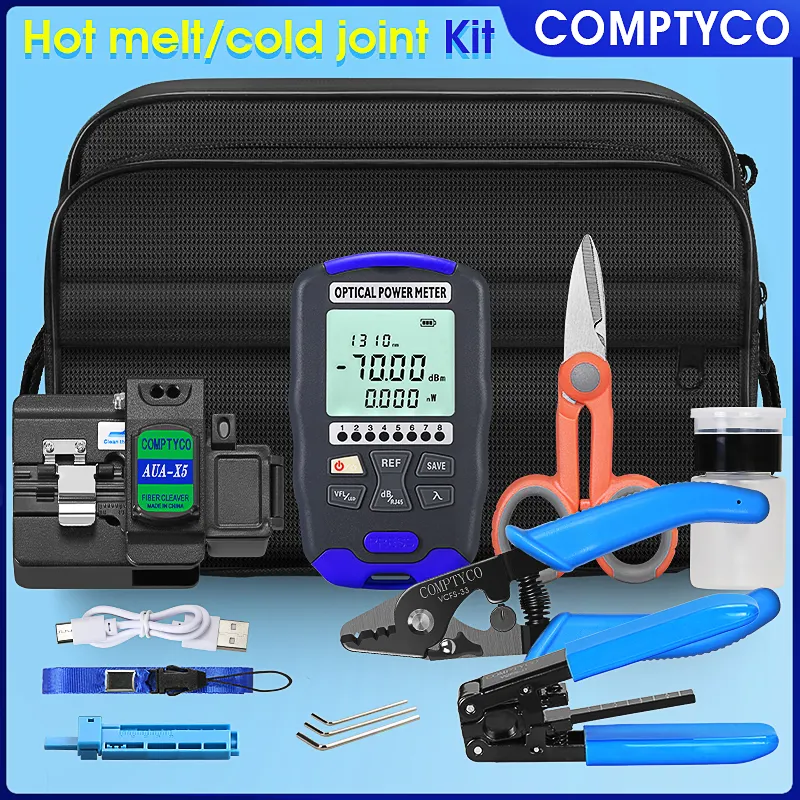 COMPTYCO Fiber Optic Hot Melt Tool Kit AUA-X5 Cutting Machine Optical Power Red Light Integrated Machine Rechargeable