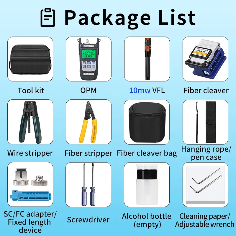 COMPTYCO affordable FTTH fiber cold junction kit with fiber power meter visual fault locator fiber cutting kit