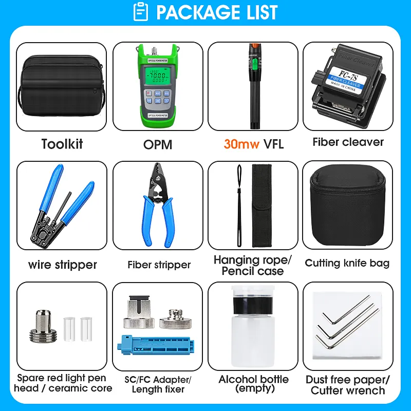 COMPTYCO FTTH Fiber Optic Cold Splicing Kit with Fiber Optic Power Meter Visual Fault Locator Fiber Cutting Kit