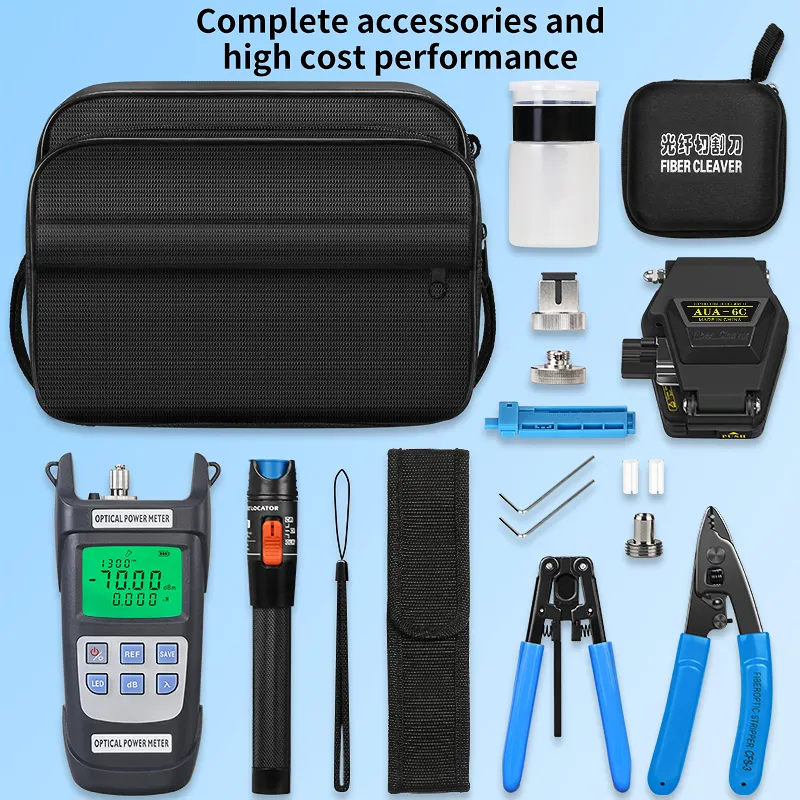 Factory Price FTTH AUA-6C Fiber Cleaver Optical Power Meter Visual Fault Locator OPM 15mw VFL kit de fibra Fiber Tool kit
