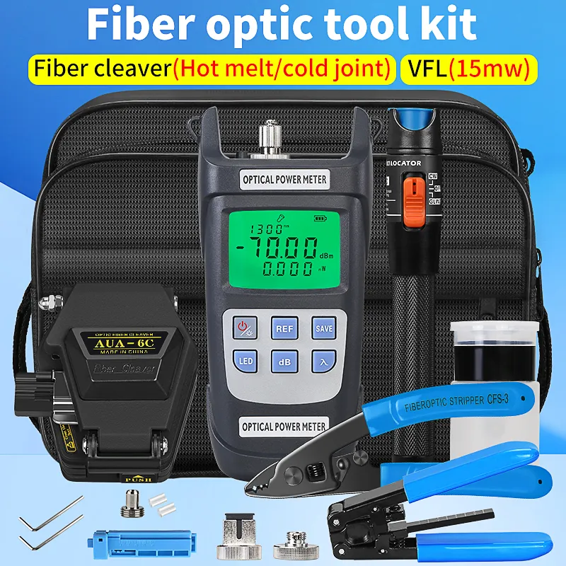 Factory Price FTTH AUA-6C Fiber Cleaver Optical Power Meter Visual Fault Locator OPM 15mw VFL kit de fibra Fiber Tool kit