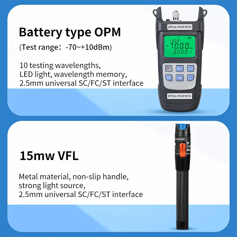 Factory Price FTTH AUA-6C Fiber Cleaver Optical Power Meter Visual Fault Locator OPM 15mw VFL kit de fibra Fiber Tool kit