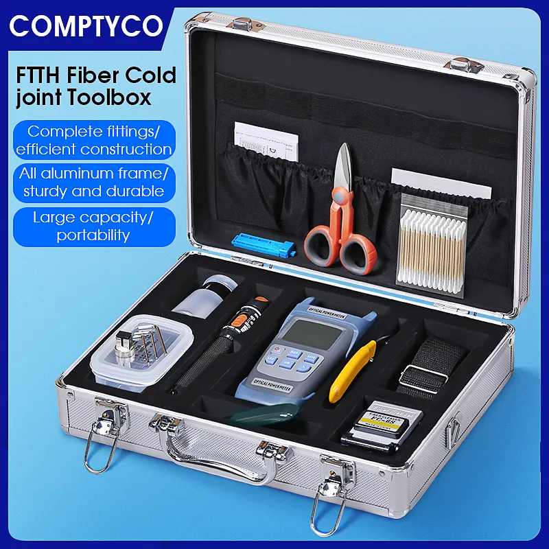 Kangpu Tai Fiber Optic Cold Splicing Kit, Cutting Knife, Red Light Pen, Optical Power Meter, Fixed Length Device Kit