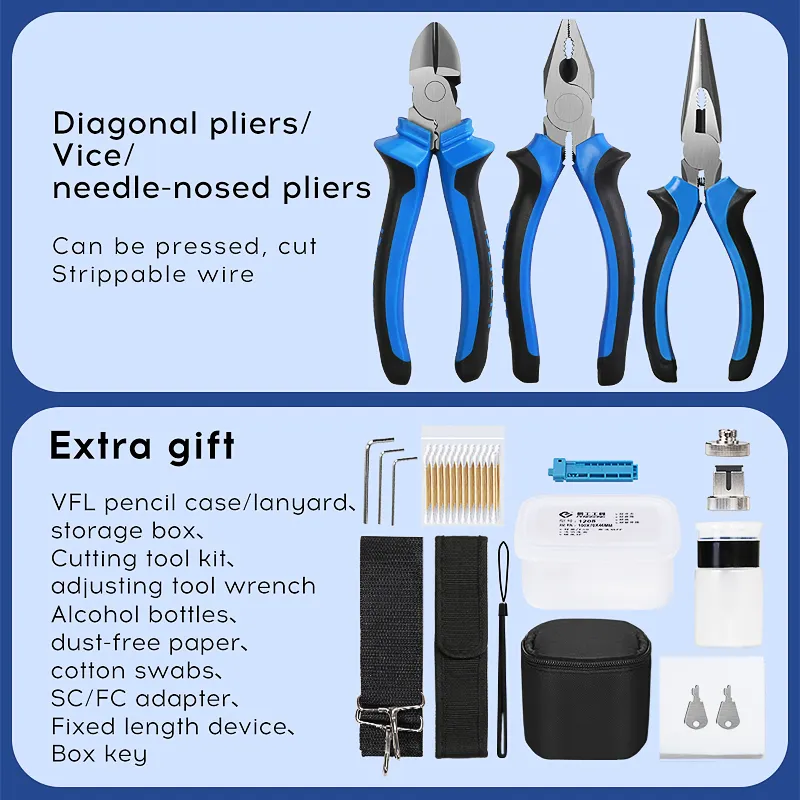 COMPTYCO Fiber Cold Splicing Toolbox Set Tool Fiber Cutting Knife Red Light Pen Optical Power Meter Set