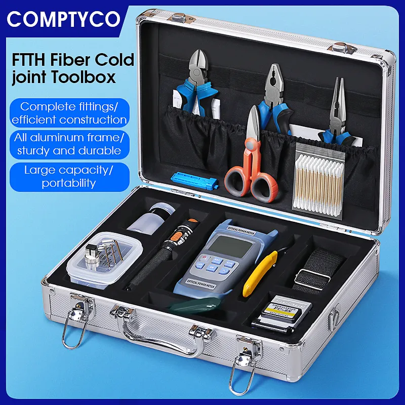 COMPTYCO Fiber Cold Splicing Toolbox Set Tool Fiber Cutting Knife Red Light Pen Optical Power Meter Set