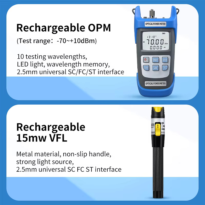 FTTH Fiber Tool Set with Recharge OPM VFL Optical Power Meter Visual Fault Locator Fiber Cleaver de fibre optique Fiber Tool Kit