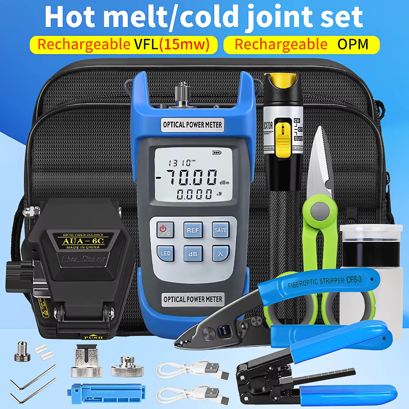 FTTH Fiber Tool Set with Recharge OPM VFL Optical Power Meter Visual Fault Locator Fiber Cleaver de fibre optique Fiber Tool Kit