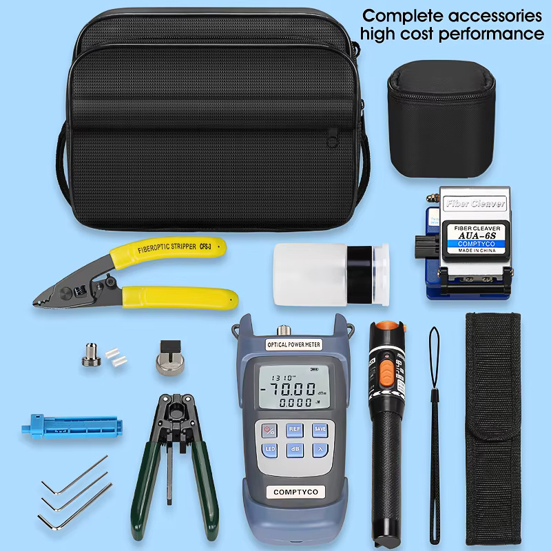 COMPTYCO 16pcs FTTH Fiber Optic Tools Kit with Fibra Optica Power Meter Visual Fault Locator fiber cleaver Kit de fibre optique