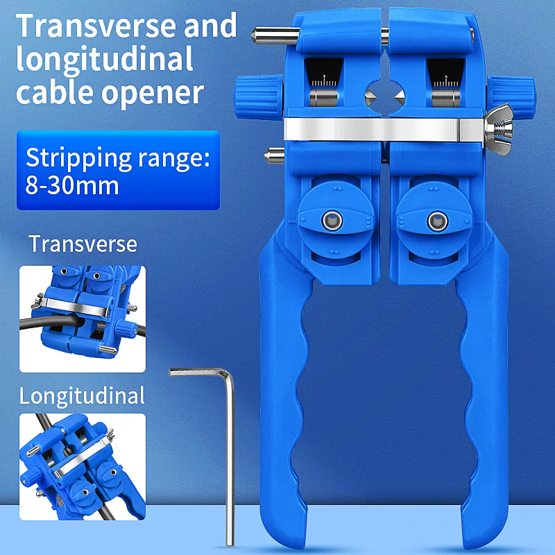 COMPTYCO AUA-F9 Blue Fiber Stripper 8-30mm Longitudinal and Transverse Fiber Optic Cable Stripper Cable Cutter