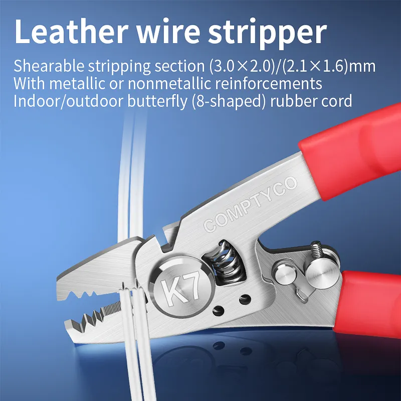 Factory hot selling K7FTTH wire stripping tool, seven in one stainless steel wire stripper, fiber optic seven port wire stripping pliers