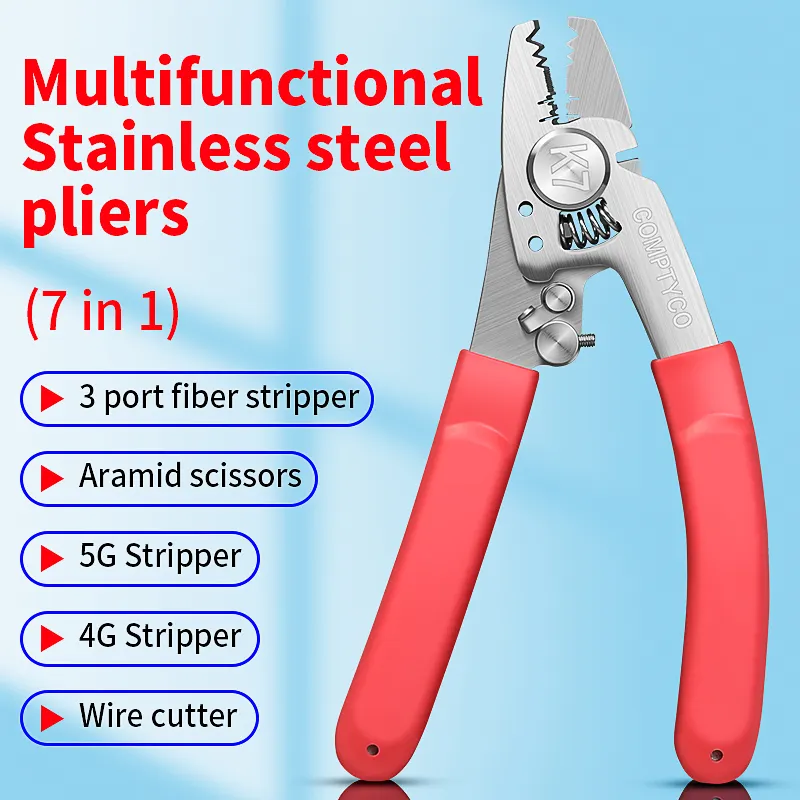 Factory hot selling K7FTTH wire stripping tool, seven in one stainless steel wire stripper, fiber optic seven port wire stripping pliers