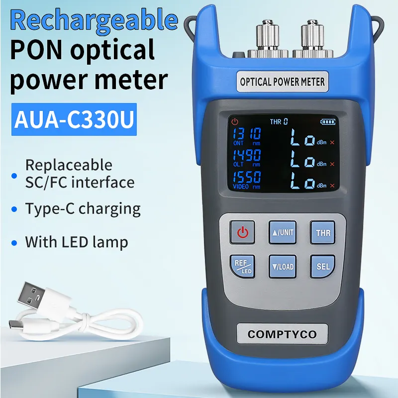 COMPTYCO AUA-C330U/A SC/FC/UPC/APC FTTH Tester Network Detection Online Testing ONT/OLT 1310/1490/1550nm PON Optical Power Meter Rechargeable