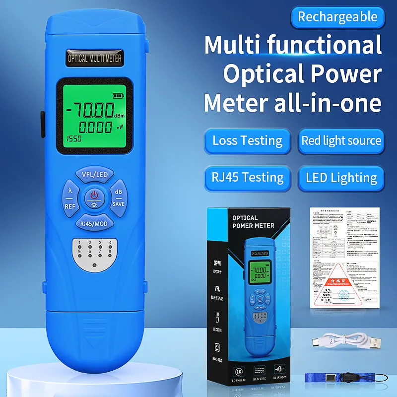 COMPTYCO Optical Multimeter Four in One OPM+VFL+LED+RJ45 Tester Visual Fault Localization Rechargeable Mini Optical Power Meter