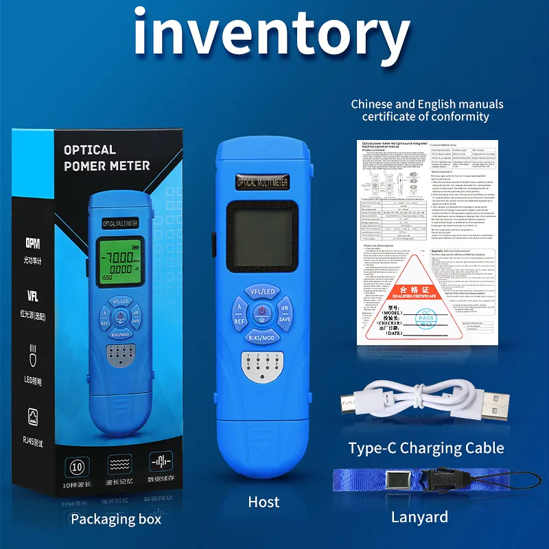 COMPTYCO Optical Multimeter Four in One OPM+VFL+LED+RJ45 Tester Visual Fault Localization Rechargeable Mini Optical Power Meter