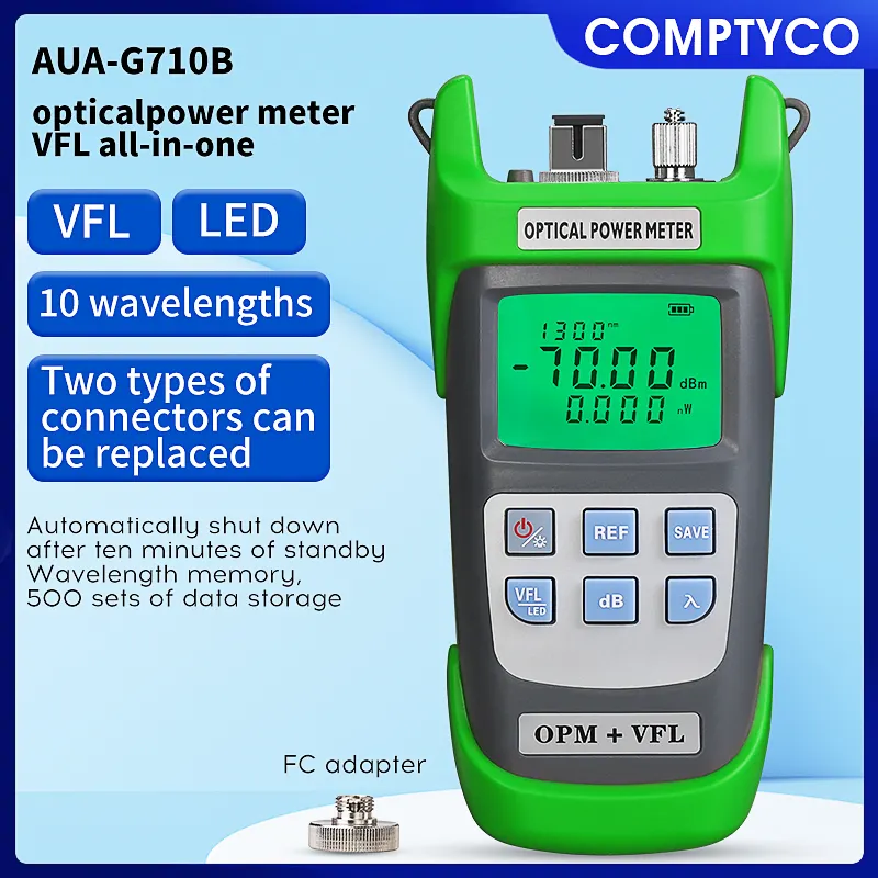COMPTYCO AUA-G710BHigh Precision Optical Multi Meter 3 in 1 OPM+VFL+LED light 10 wavelengths Visual Fault Locator Optical Power Meter