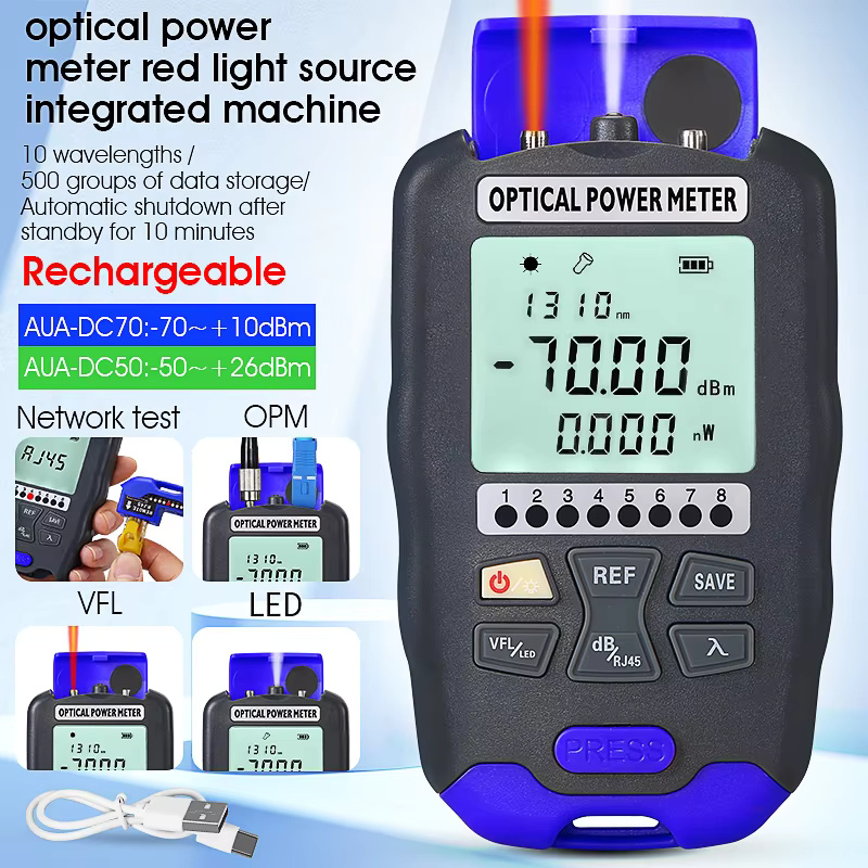 COMPTYCO Optical Multi Meter 4 in 1 OPM+VFL+LED+RJ45 tester Visual Fault Locator Rechargeable Battery Mini Optical Power Meter