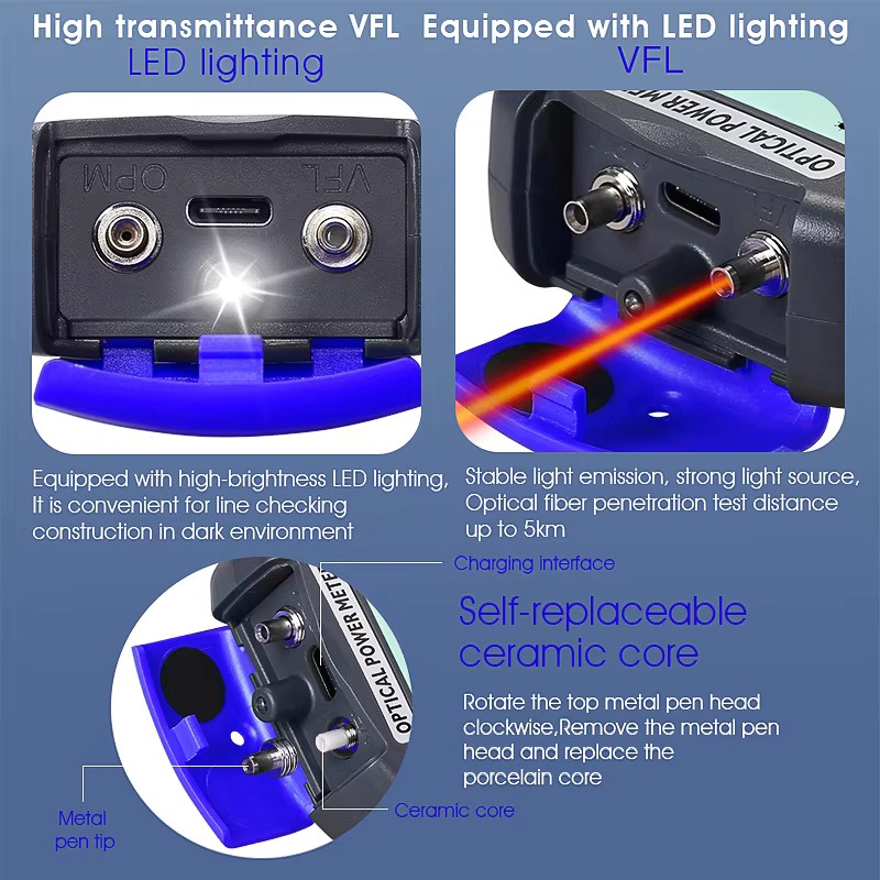 COMPTYCO Optical Multi Meter 4 in 1 OPM+VFL+LED+RJ45 tester Visual Fault Locator Rechargeable Battery Mini Optical Power Meter