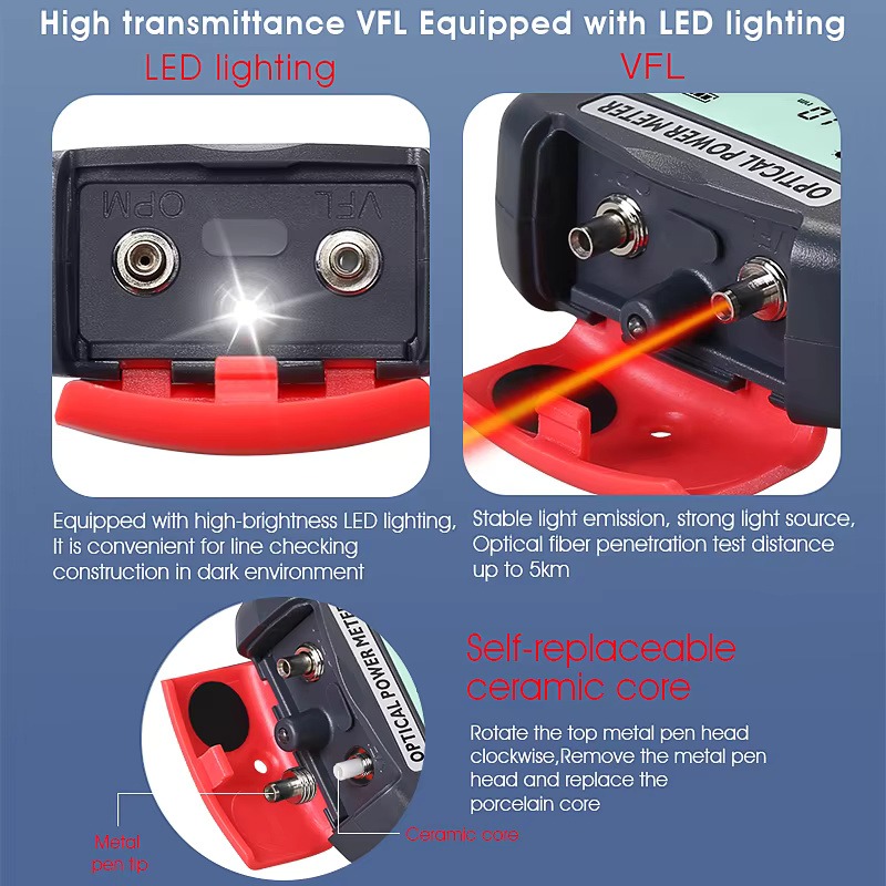 COMPTYCO High precision Optical Multi Meter 4in1 OPM+VFL+LED+RJ45 tester Visual Fault Locator red light Mini Optical Power Meter