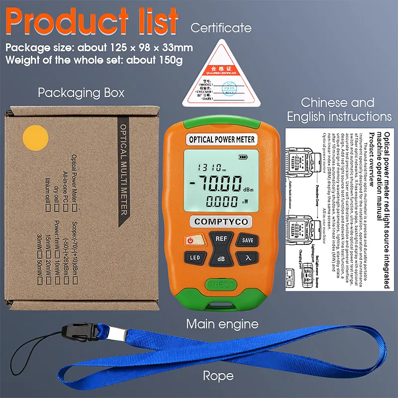 COMPTYCO high-precision handheld mini fiber optic tester AUA-D7/D5 OPM with LED 2-in-1 fiber optic equipment optical power meter