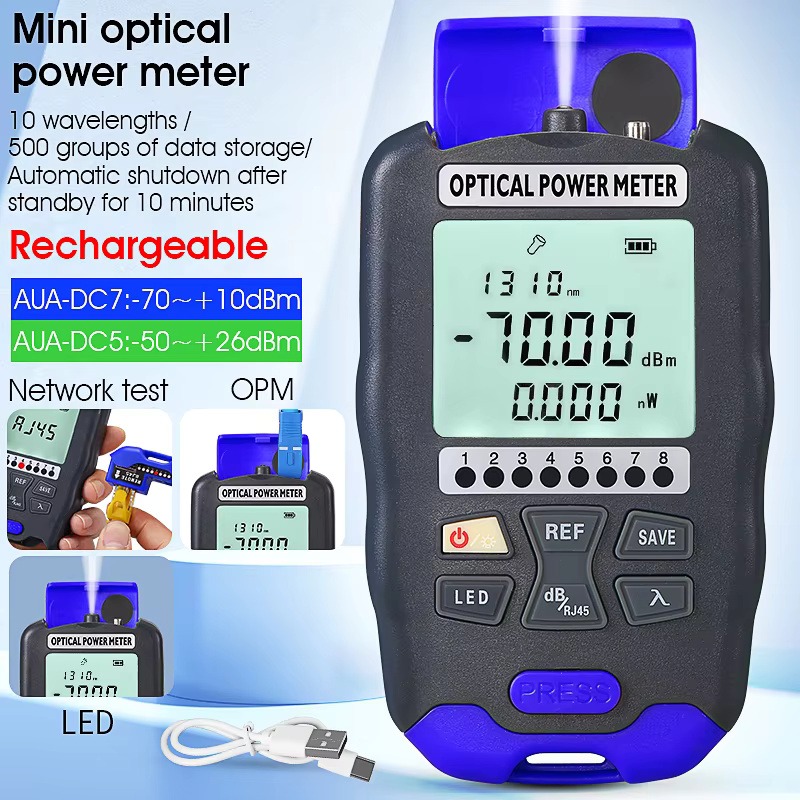 COMPTYCO Fiber Optic Tester AUA-DC7/DC5 Rechargeable OPM with LED and RJ45 tester Fiber Optic Equipment Optical Power Meter