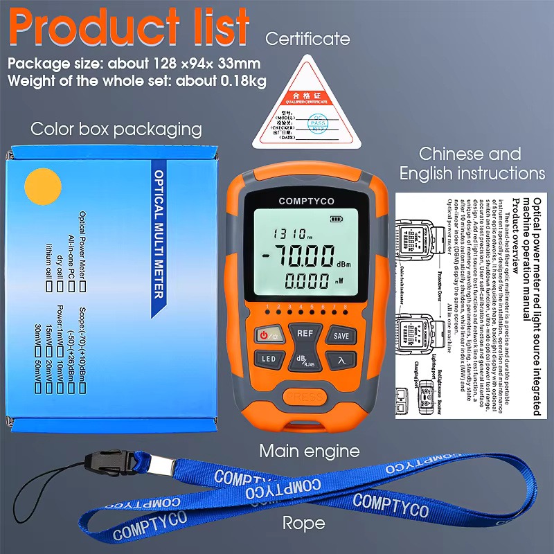 COMPTYCO High precision Fiber Optic Tester AUA-M7/M5 OPM with LED and RJ45 tester Fiber Optic Equipment Mini Optical Power Meter