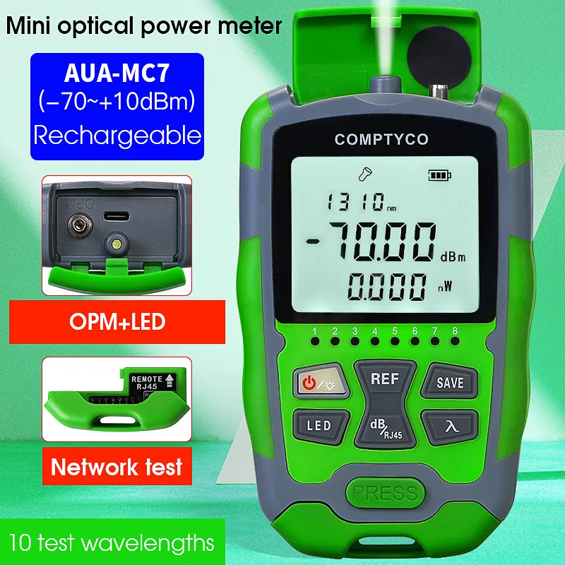 COMPTYCO high-precision fiber optic tester AUA-MC7/MC5 OPM, equipped with LED and RJ45 tester fiber optic equipment mini optical power meter rechargeable