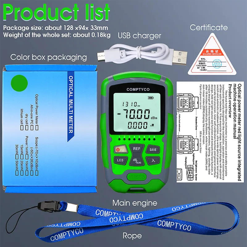 COMPTYCO high-precision fiber optic tester AUA-MC7/MC5 OPM, equipped with LED and RJ45 tester fiber optic equipment mini optical power meter rechargeable