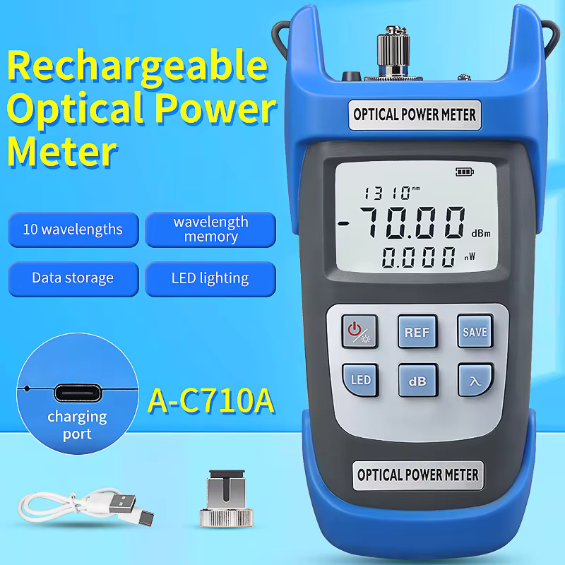 COMPTYCO High Precision Rechargeable OPM with LED Handheld Fiber Tools Optical Fiber Tester 10 wavelength Optical Power Meter