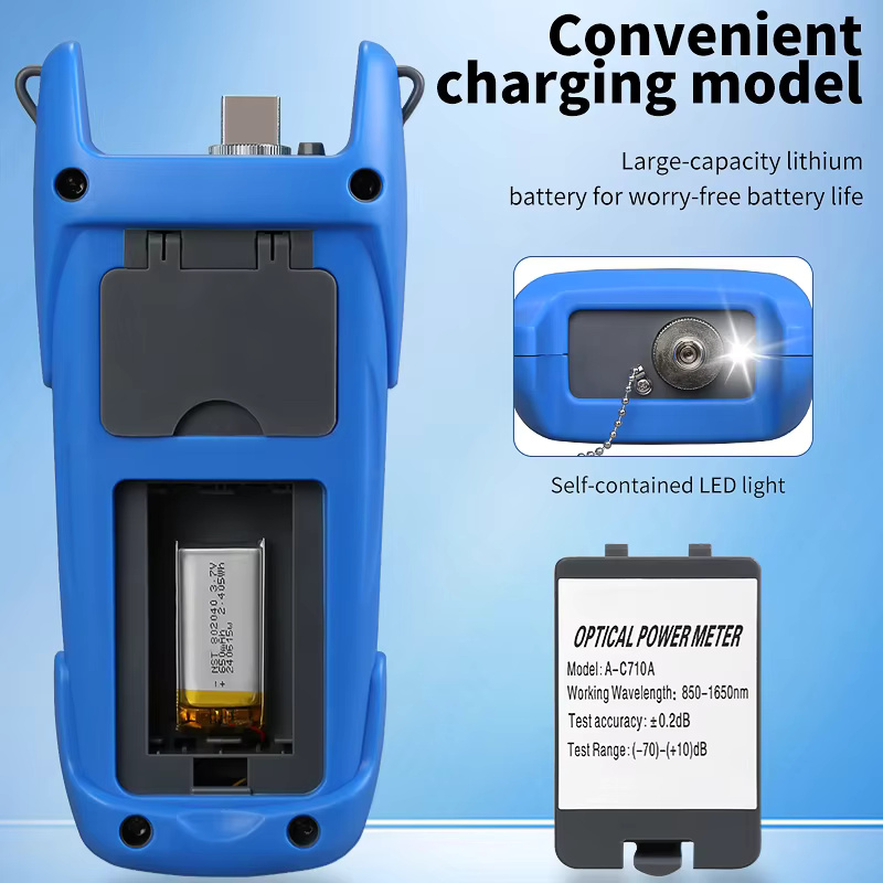 COMPTYCO High Precision Rechargeable OPM with LED Handheld Fiber Tools Optical Fiber Tester 10 wavelength Optical Power Meter