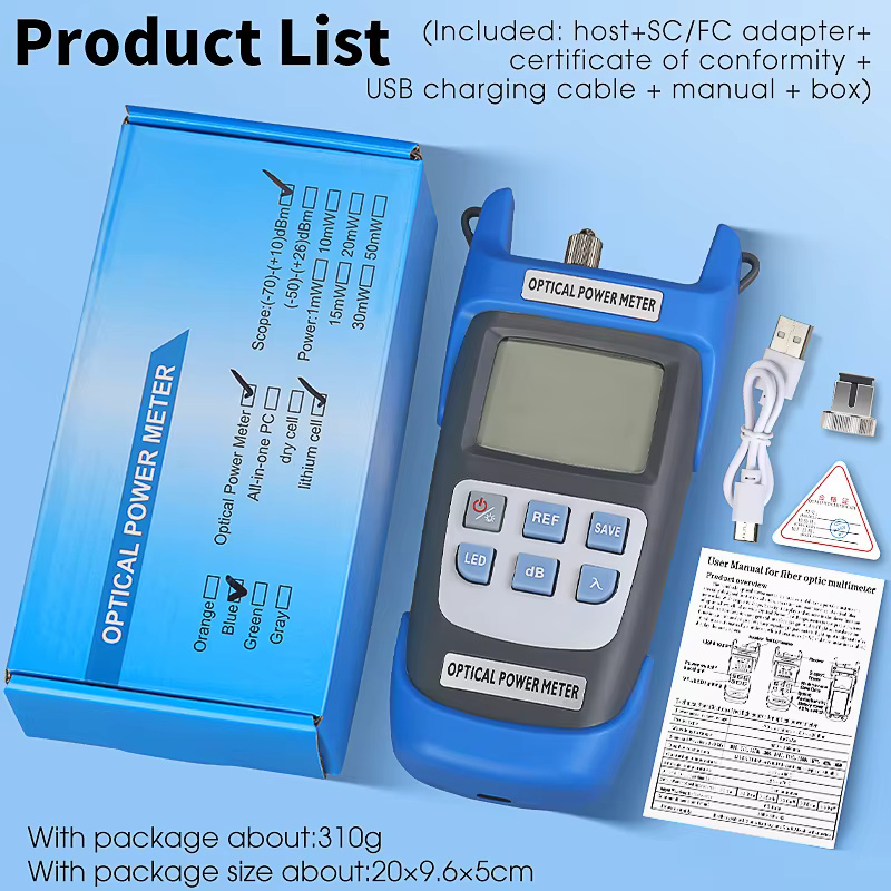 COMPTYCO High Precision Rechargeable OPM with LED Handheld Fiber Tools Optical Fiber Tester 10 wavelength Optical Power Meter