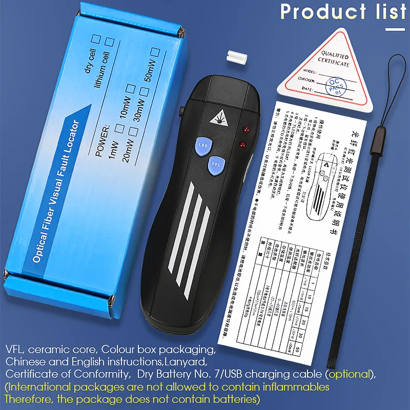 COMPTYCO Mini Fiber Optic Red Light Pen Red Light Source Lighting Pen Passing Pen Fiber Optic Break Test Pen 1/10/20/30/50mw Dry/Rechargeable Available