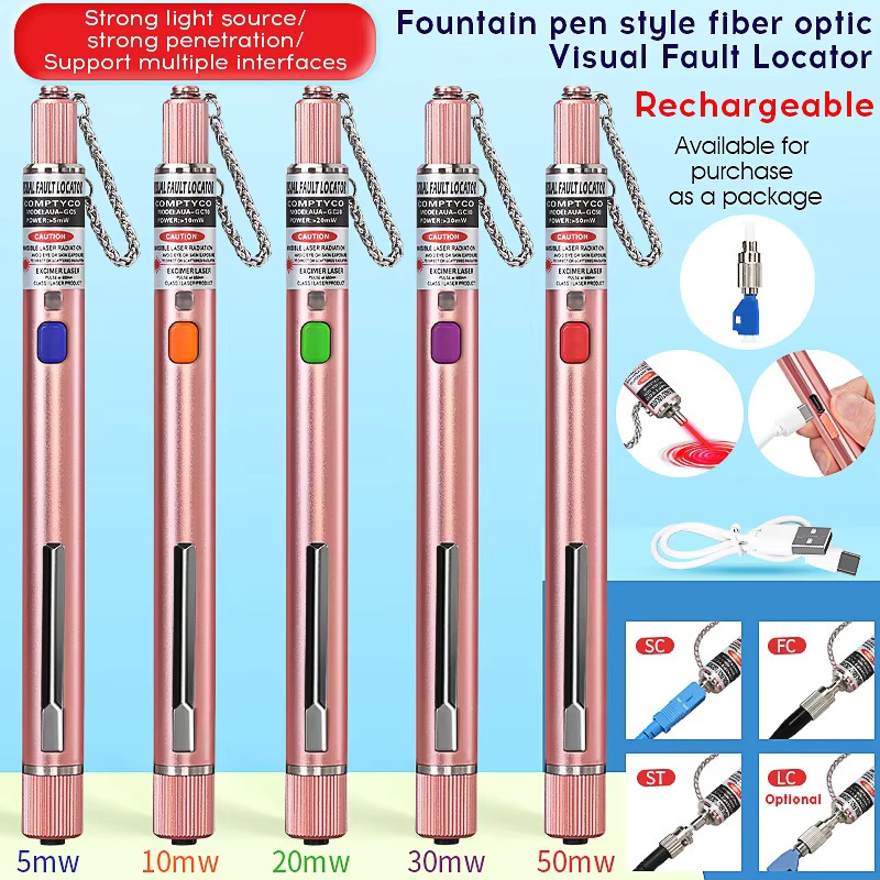 COMPTYCO 5-50mw Rechargeable Fiber Test Pen Red Light Source Breakpoint Detector Laser Pen VFL 5-50km Visual Fault Locator